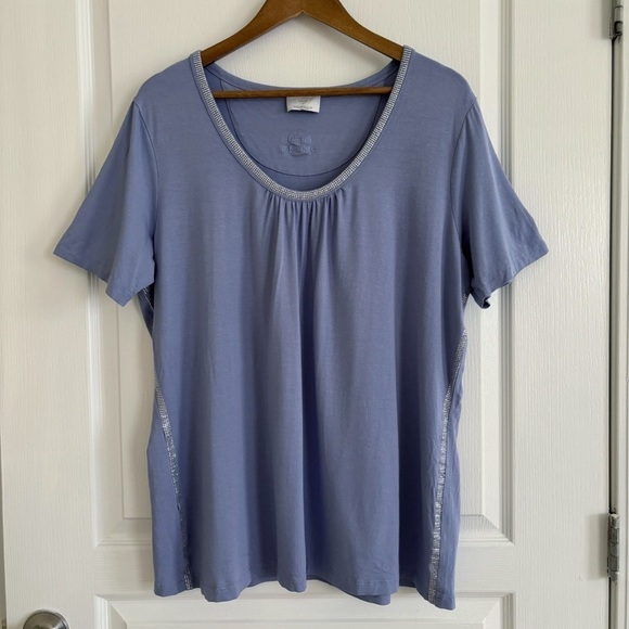 Marina Rinaldi Voyage Embellished T Shirt Large Short Sleeve Blue - Picture 1 of 8